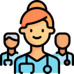 Cartoon graphic of a smiling nurse with a stethoscope around her neck