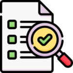 Cartoon graphic of a magnifying glass looking over a paper with a checklist on it