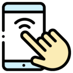Cartoon graphic of a finger tapping on a phone screen